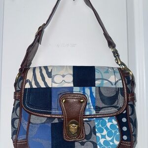 Patchwork Shoulder Bag with Brown Accents